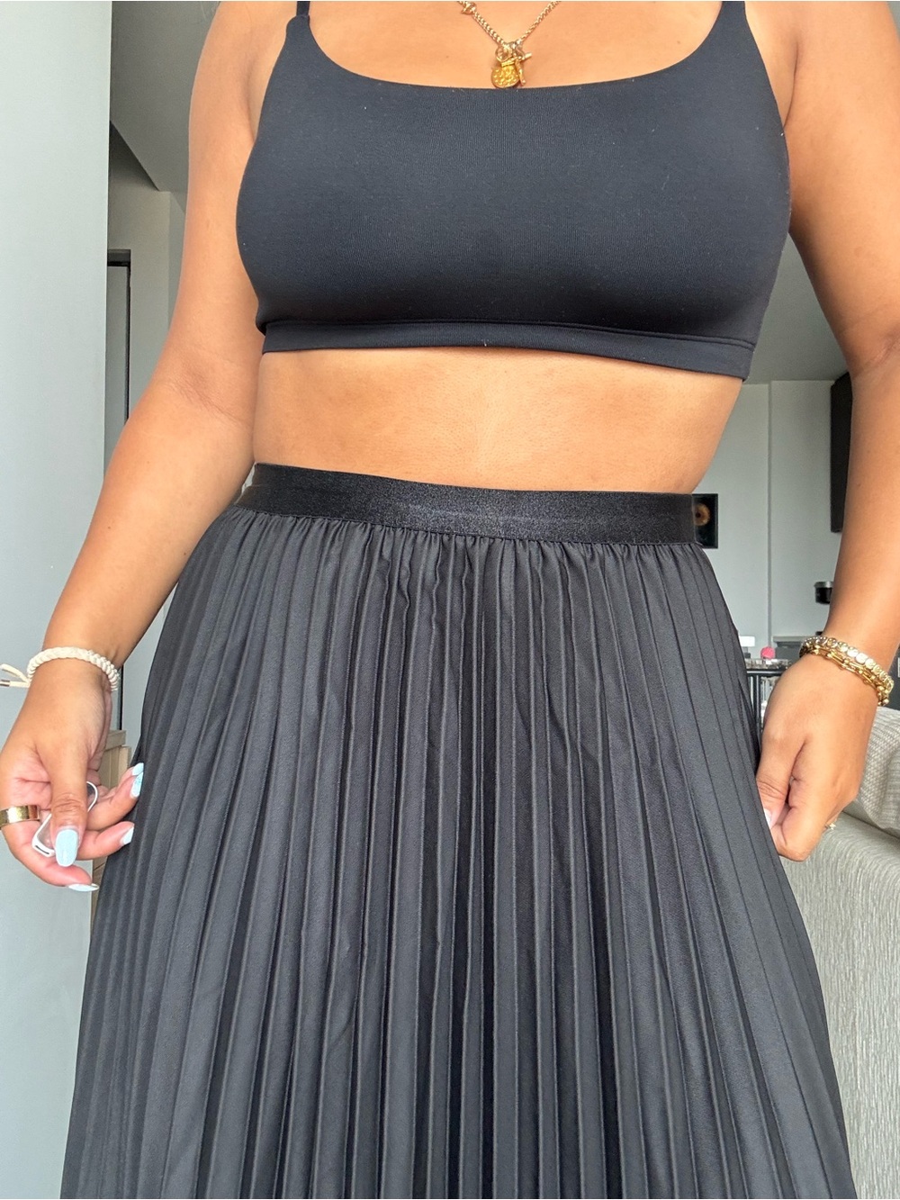 Pleated Midi Skirt in Black